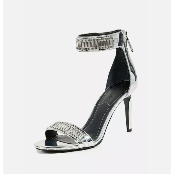New Kendall & Kylie Silver Open Toe Heels 9 - Picture 1 of 7